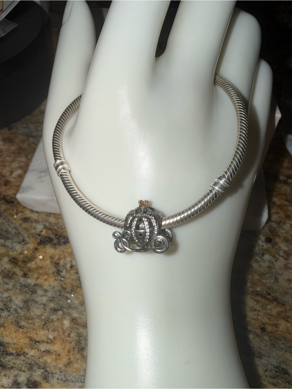 Pandora Silver Pumpkin Carriage Charm Necklace with Gold Accent